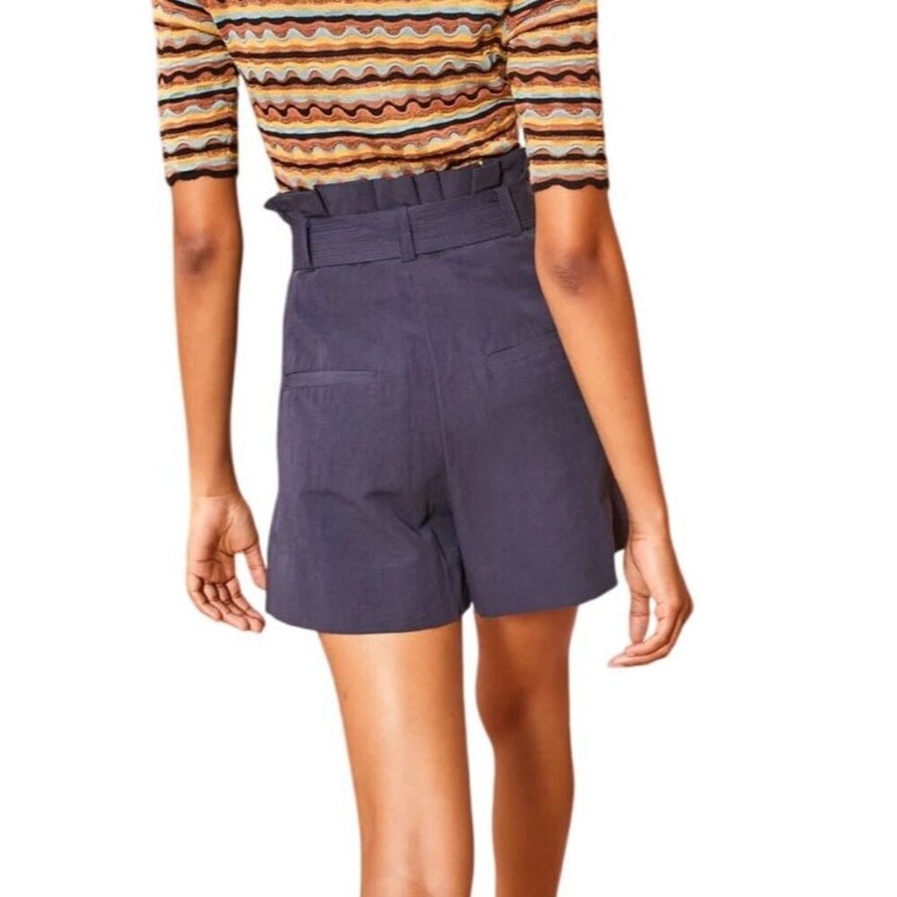 Ulla Johnson Abri Shorts Midnight Blue Paperbag Waist Belted Pleated Size 4 NWT - Picture 2 of 14